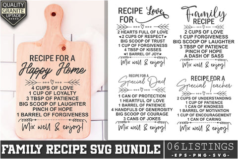 Family Recipe Svg Bundle, Marriage Charcuterie Board Svg, Funny kitchen svg, Cutting Board Quotes Svg, Recipe For Mom, Family Kitchen Svg SVG Creativeart88 
