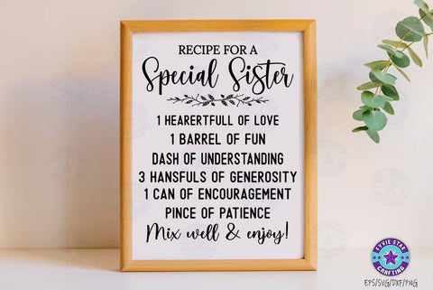 Family Recipe SVG, Recipe for a special sister, Cutting Board SVG FiveStarCrafting 