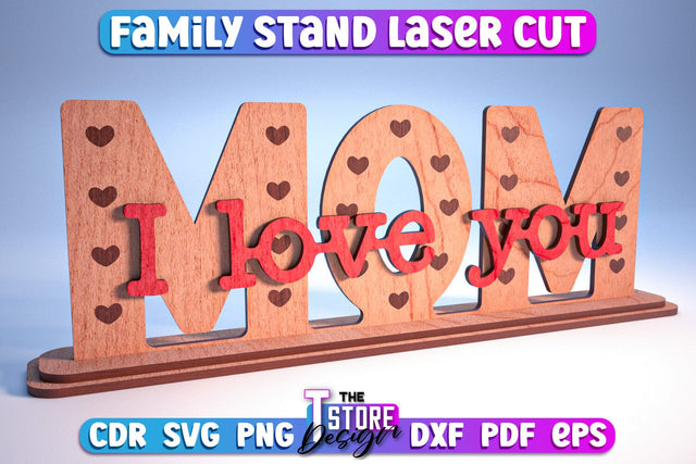 Family Stand | 3D Stand Design | Home Decor | Family Design | CNC File SVG The T Store Design 