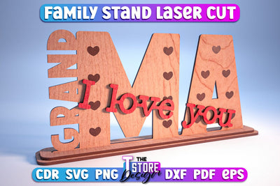 Family Stand | 3D Stand Design | Home Decor | Family Design | CNC File SVG The T Store Design 
