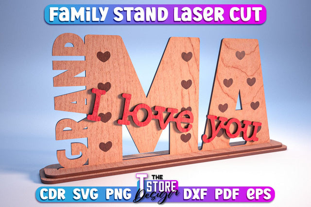 Family Stand | 3D Stand Design | Home Decor | Family Design | CNC File SVG The T Store Design 