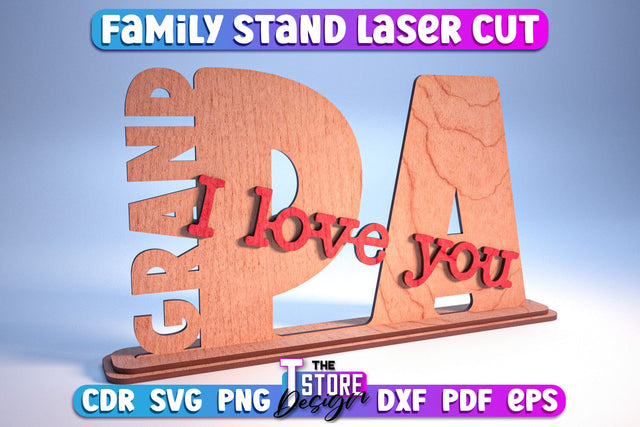 Family Stand | 3D Stand Design | Home Decor | Family Design | CNC File SVG The T Store Design 