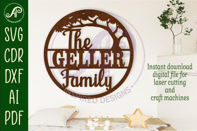 Family suname sign with tree svg laser cut template SVG APInspireddesigns 