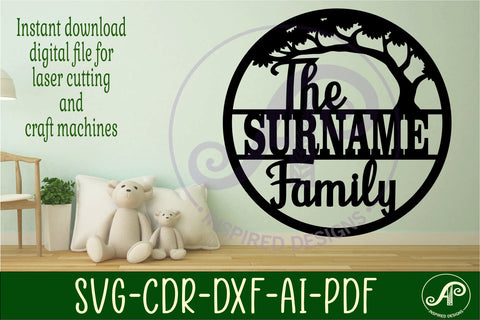 Family suname sign with tree svg laser cut template SVG APInspireddesigns 