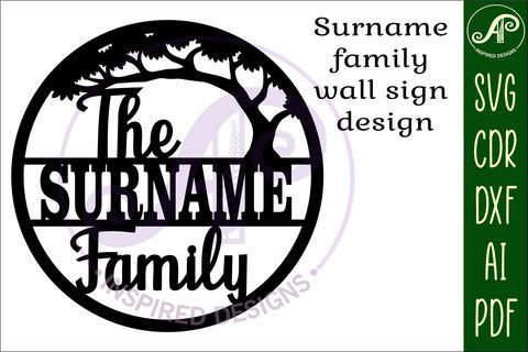 Family suname sign with tree svg laser cut template SVG APInspireddesigns 