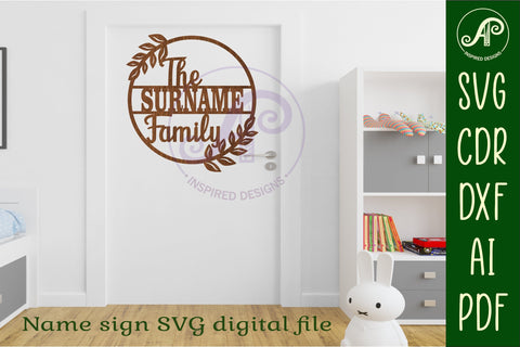 Family suname wreath sign svg laser cut template SVG APInspireddesigns 