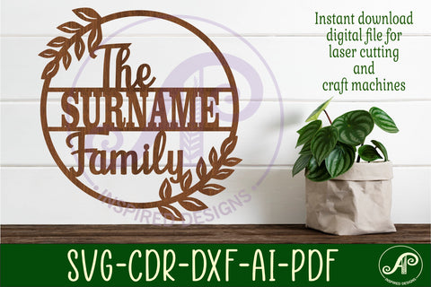 Family suname wreath sign svg laser cut template SVG APInspireddesigns 