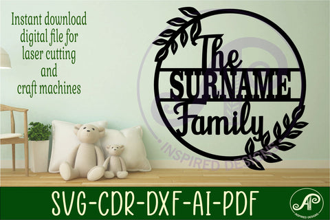 Family suname wreath sign svg laser cut template SVG APInspireddesigns 