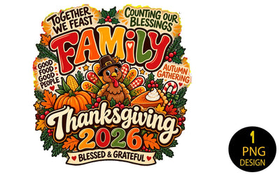 Family Thanksgiving 2026 PNG, Matching Family Shirt Design, Blessed and Grateful Turkey Sublimation, Retro Fall Group Shirt Clipart, Instant Download Sublimation Insomnia Std 