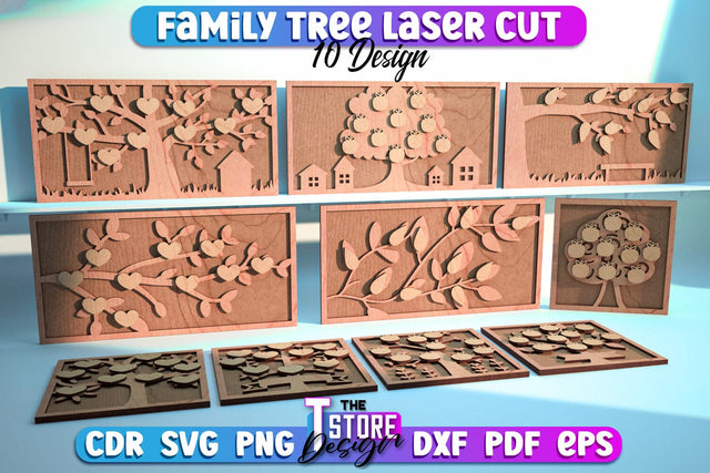 Family Tree Laser Cut Bundle | Decorative Family Signs Design | CNC File SVG The T Store Design 