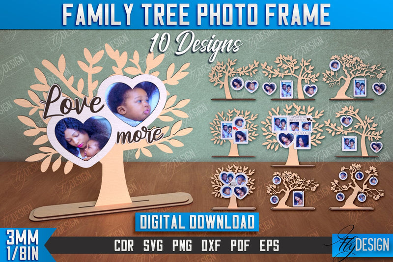 Family Tree Photo Frame Bundle | Tabletop Photo Frame | Gift Idea | Family Design | CNC Files SVG Fly Design 