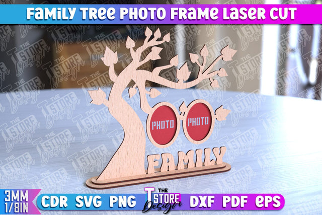Family Tree Photo Frame Laser Cut | Laser Cut Design | CNC File SVG The T Store Design 