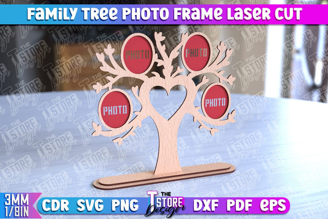 Family Tree Photo Frame Laser Cut | Laser Cut Design | CNC File SVG The T Store Design 