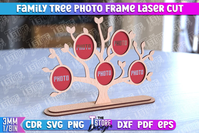 Family Tree Photo Frame Laser Cut | Laser Cut Design | CNC File SVG The T Store Design 
