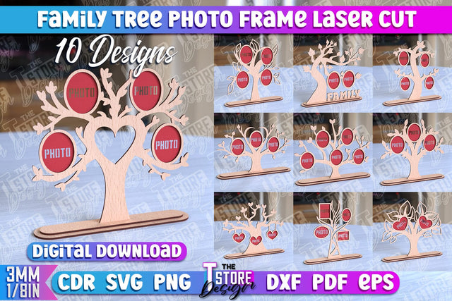 Family Tree Photo Frame Laser Cut | Laser Cut Design | CNC File SVG The T Store Design 