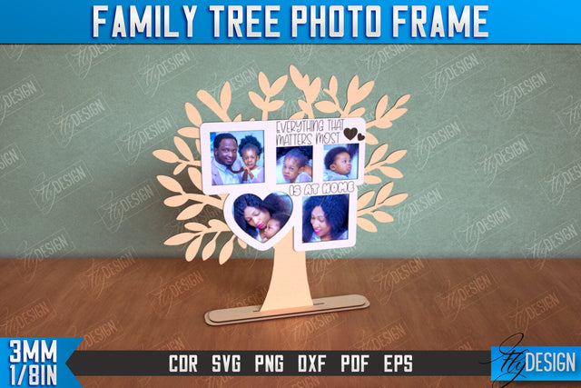Family Tree Photo Frame | Tabletop Photo Frame | Gift Idea | Family Design | CNC File SVG Fly Design 