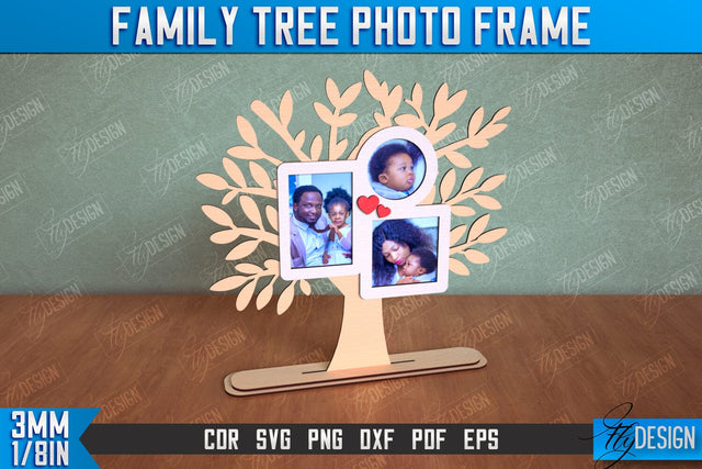 Family Tree Photo Frame | Tabletop Photo Frame | Gift Idea | Family Design | CNC File SVG Fly Design 