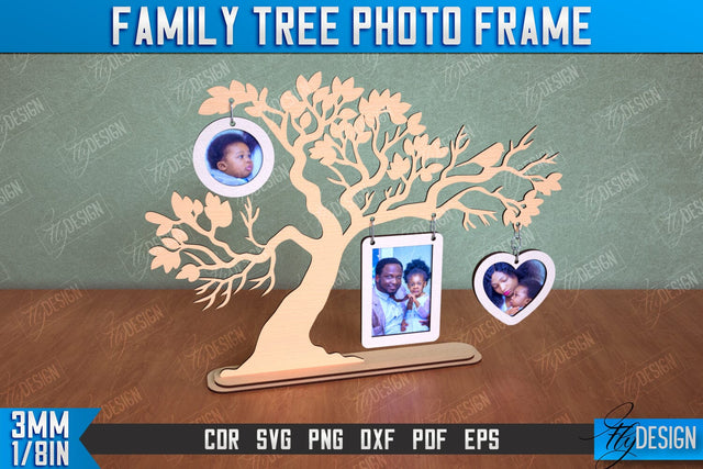 Family Tree Photo Frame | Tabletop Photo Frame | Gift Idea | Family Design | CNC File SVG Fly Design 