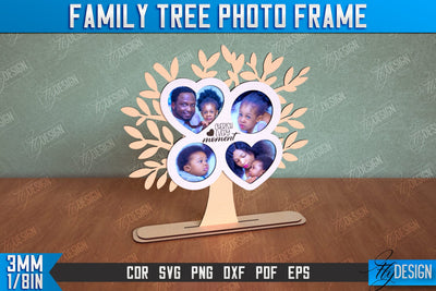Family Tree Photo Frame | Tabletop Photo Frame | Gift Idea | Family Design | CNC File SVG Fly Design 