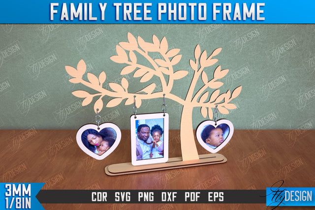 Family Tree Photo Frame | Tabletop Photo Frame | Gift Idea | Family Design | CNC File SVG Fly Design 