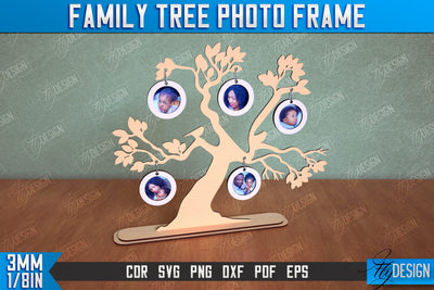 Family Tree Photo Frame | Tabletop Photo Frame | Gift Idea | Family Design | CNC File SVG Fly Design 