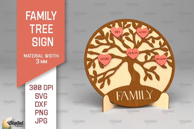 Family Tree Sign SVG. Laser Cut Wooden Family Tree SVG Evgenyia Guschina 