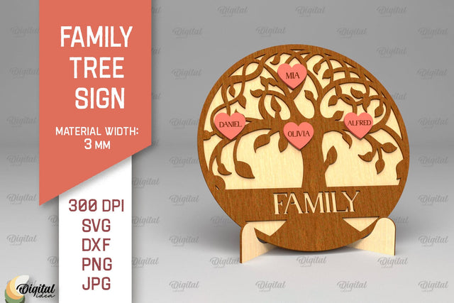 Family Tree Sign SVG. Laser Cut Wooden Family Tree SVG Evgenyia Guschina 