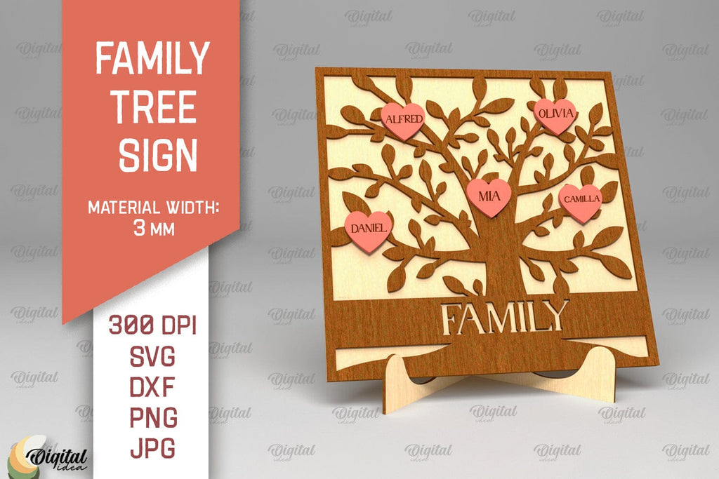 Family Tree Sign SVG. Laser Cut Wooden Family Tree - So Fontsy