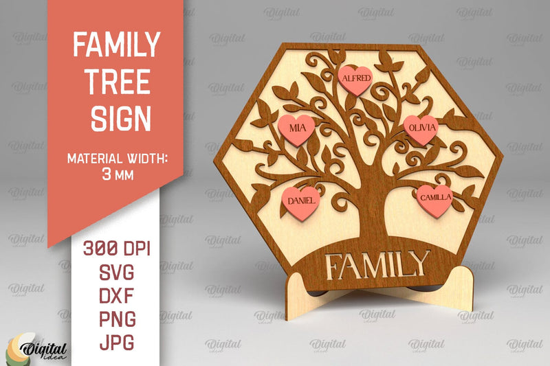 Family Tree Sign SVG. Laser Cut Wooden Family Tree SVG Evgenyia Guschina 