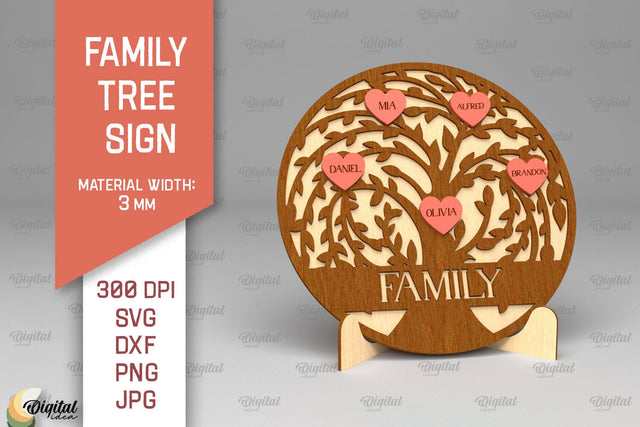 Family Tree Sign SVG. Laser Cut Wooden Family Tree SVG Evgenyia Guschina 