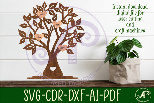 Family tree stand, laser cut file, family name tree SVG 2 SVG APInspireddesigns 