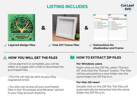 Family Tree SVG 3d Shadow Box - Tree of life svg, Family monogram svg, Customizable Shadow Box, Cricut projects, Silhouette files 3D Paper CutLeafSvg 