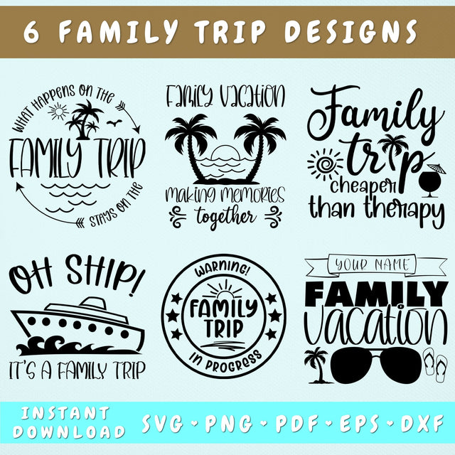 Family Trip SVG Bundle, 6 Designs, Family Vacation SVG, Family Trip Cheaper Than Therapy SVG SVG HappyDesignStudio 