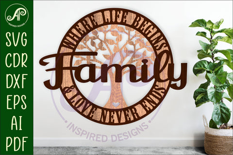 Family, where life begins wall art sign, SVG file. vector SVG APInspireddesigns 