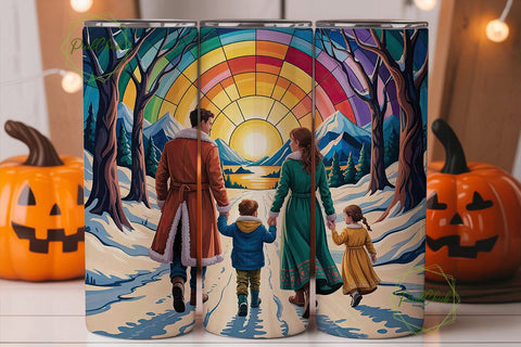 Family Winter Walk 20oz Tumbler Wrap Sublimation PixelChick 