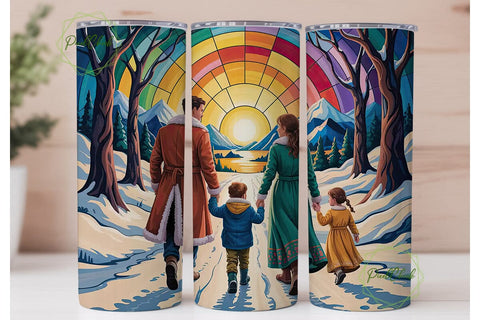 Family Winter Walk 20oz Tumbler Wrap Sublimation PixelChick 