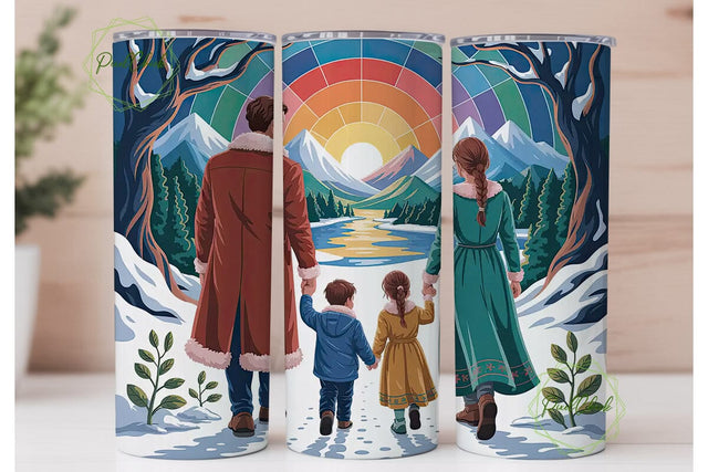Family Winter Walk 20oz Tumbler Wrap Sublimation PixelChick 