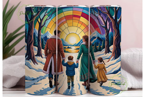 Family Winter Walk 20oz Tumbler Wrap Sublimation PixelChick 
