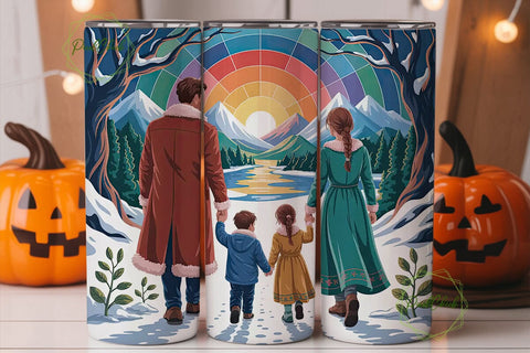 Family Winter Walk 20oz Tumbler Wrap Sublimation PixelChick 