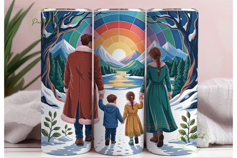 Family Winter Walk 20oz Tumbler Wrap Sublimation PixelChick 