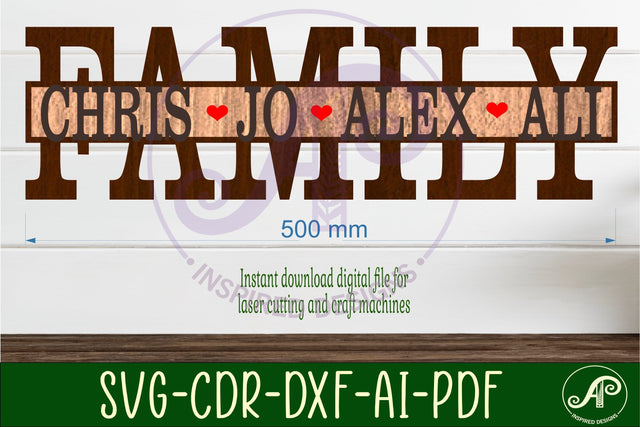 Family word design name sign svg laser cut template design 2 SVG APInspireddesigns 