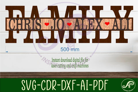 Family word design name sign svg laser cut template design 2 SVG APInspireddesigns 