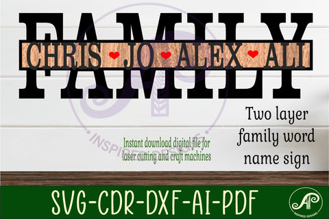 Family word design name sign svg laser cut template design 2 SVG APInspireddesigns 