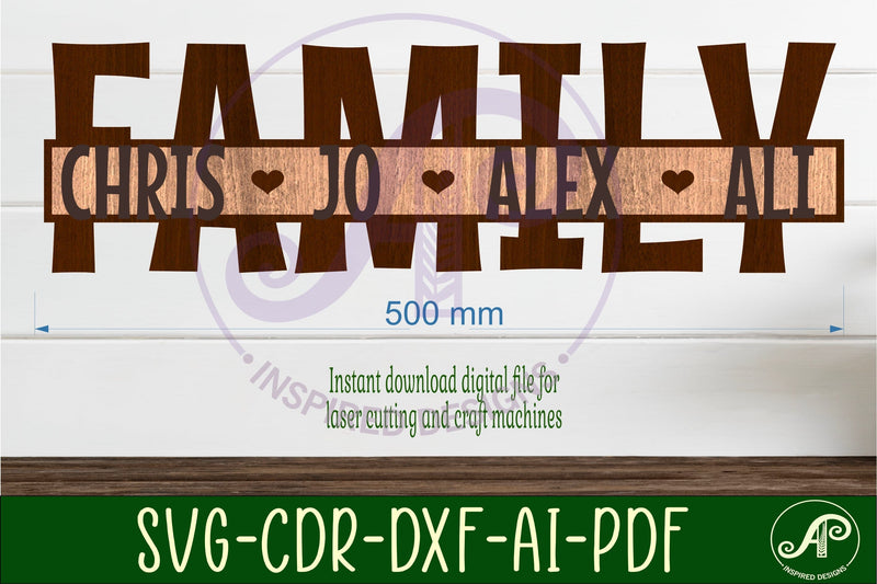 Family word design name sign svg laser cut template SVG APInspireddesigns 