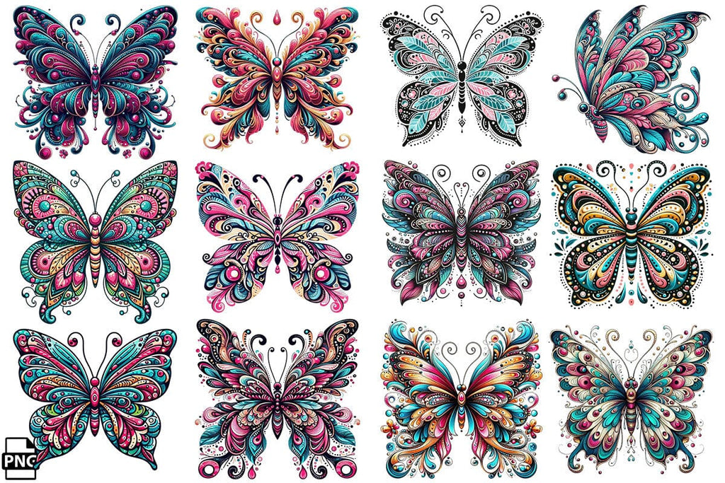 Fancy Butterfly PNG Clipart Bundle Printable File - So Fontsy