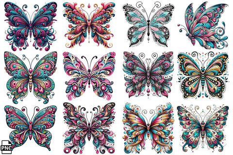 Fancy Butterfly PNG Clipart Bundle Printable File Sublimation Creativedesigntee 