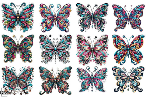 Fancy Butterfly PNG Clipart Bundle Printable File Sublimation Creativedesigntee 
