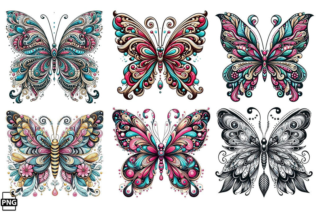 Fancy Butterfly PNG Clipart Bundle Printable File - So Fontsy