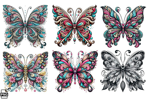 Fancy Butterfly PNG Clipart Bundle Printable File Sublimation Creativedesigntee 