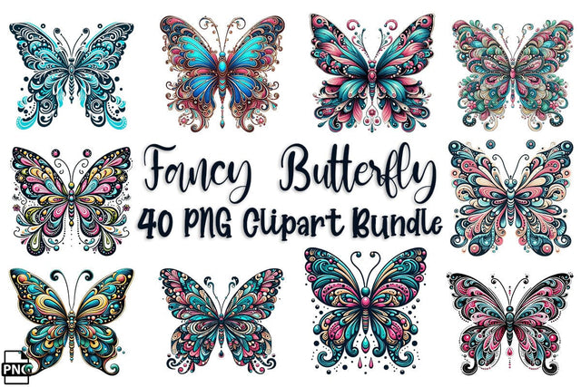 Fancy Butterfly PNG Clipart Bundle Printable File Sublimation Creativedesigntee 